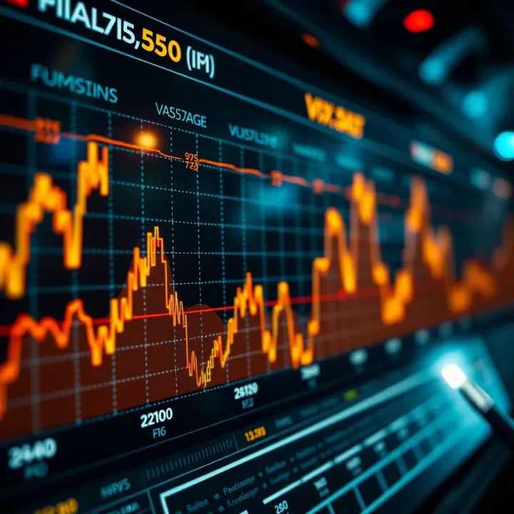 Graph showing fluctuations of a volatility index on a digital dashboard