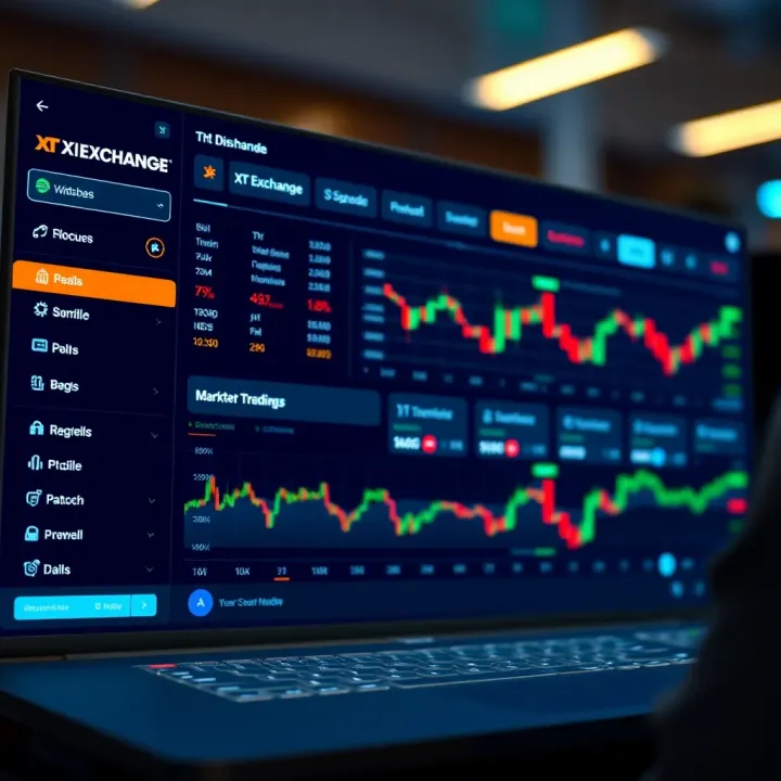 Dashboard interface of XT Exchange showing trading options and market data