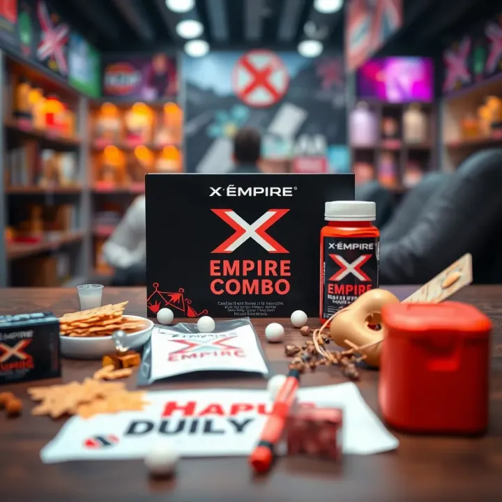 Overview of the X Empire Daily Combo packaging with vibrant branding elements