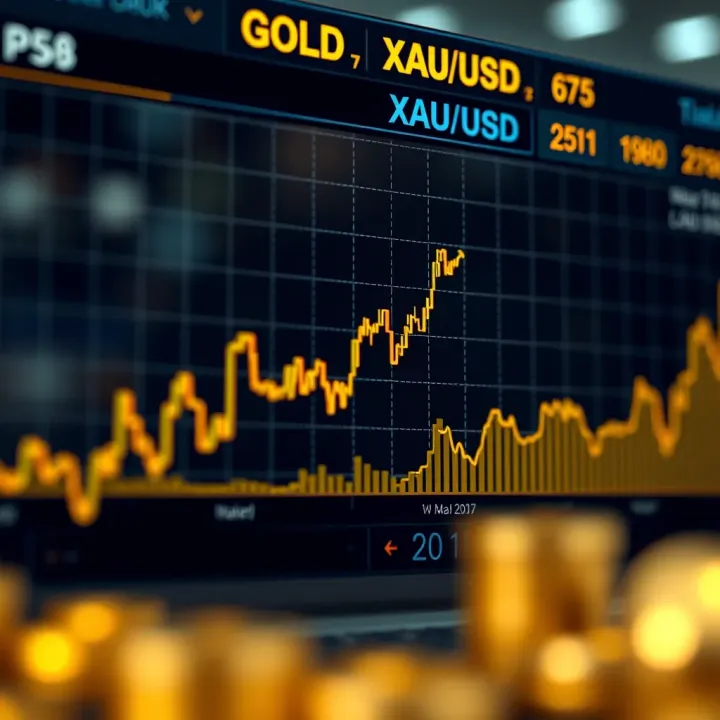Graph showing the rising and falling trends of gold prices against the US dollar